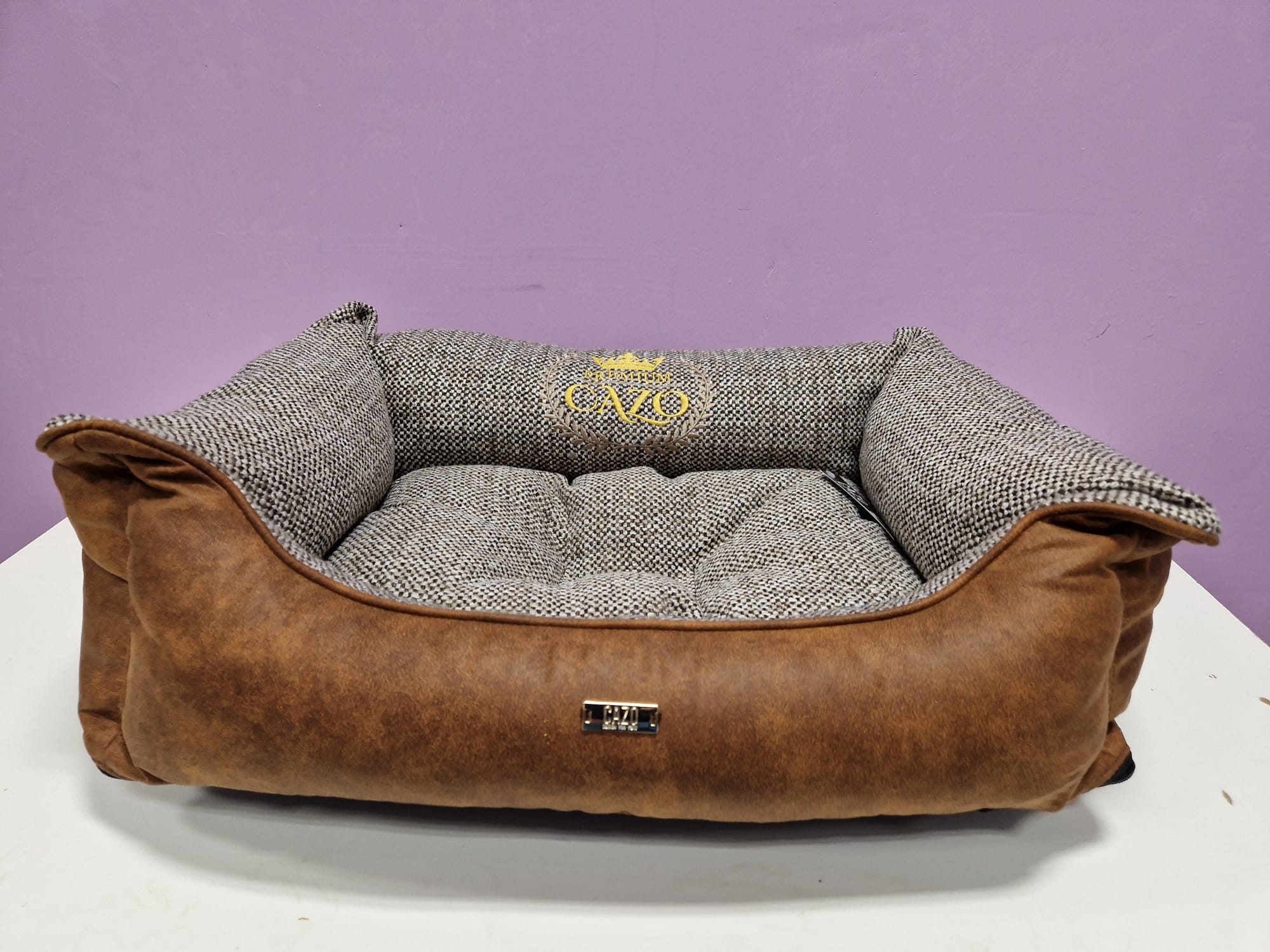 Grey Faux Leather & Suede Dog Bed Modogo